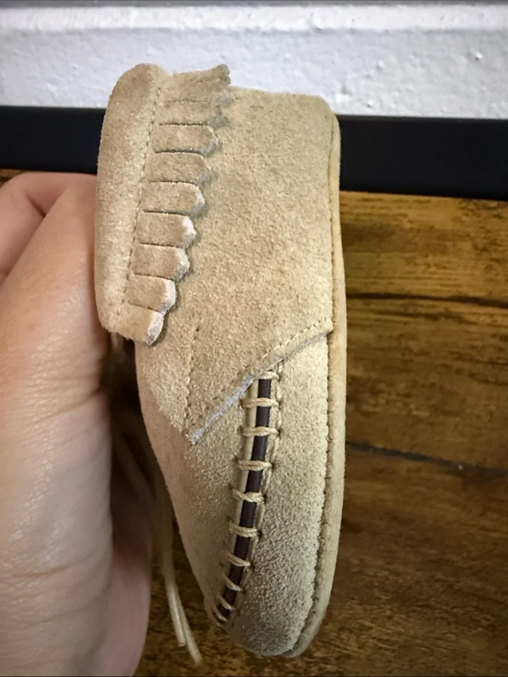 Baby Suede Moccasin Shoes in Beige - Soft Lace-Up Comfort
